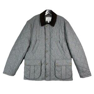 Jos A Bank Men XL Wool Quilted Barn Chore Coat Herringbone Corduroy Collar Gray
